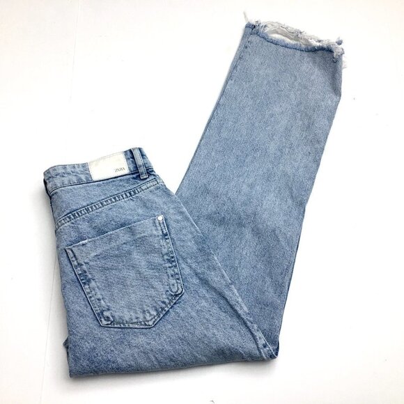 Zara Women's Jeans Straight Leg Button Fly Distressed Light Wash size 4 - Picture 10 of 10